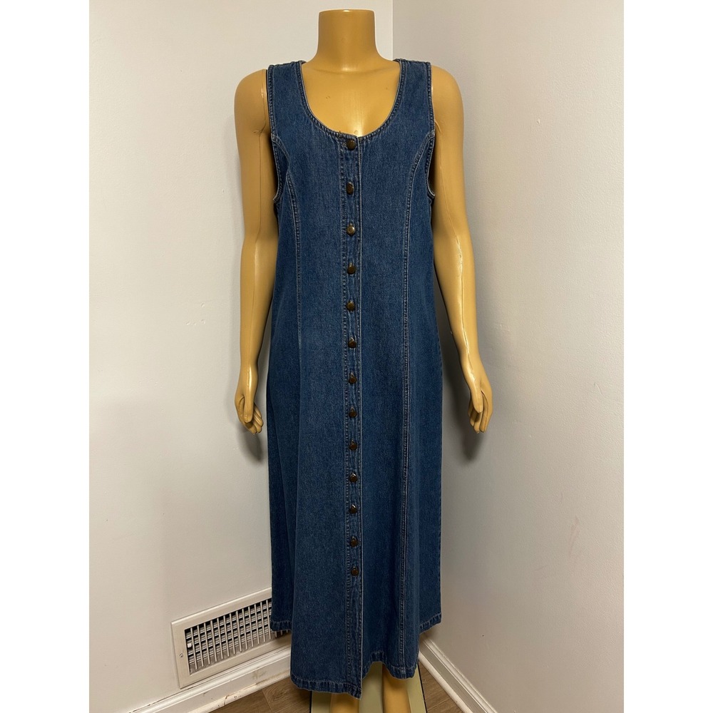 Bryn Connelly Vintage 90s Denim Maxi Dress Button Front Medium Wash Cotton Sz 12